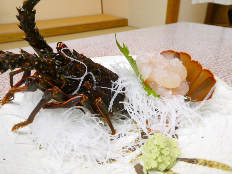 下田野の花亭こむらさきの夕食 伊勢海老の御造り